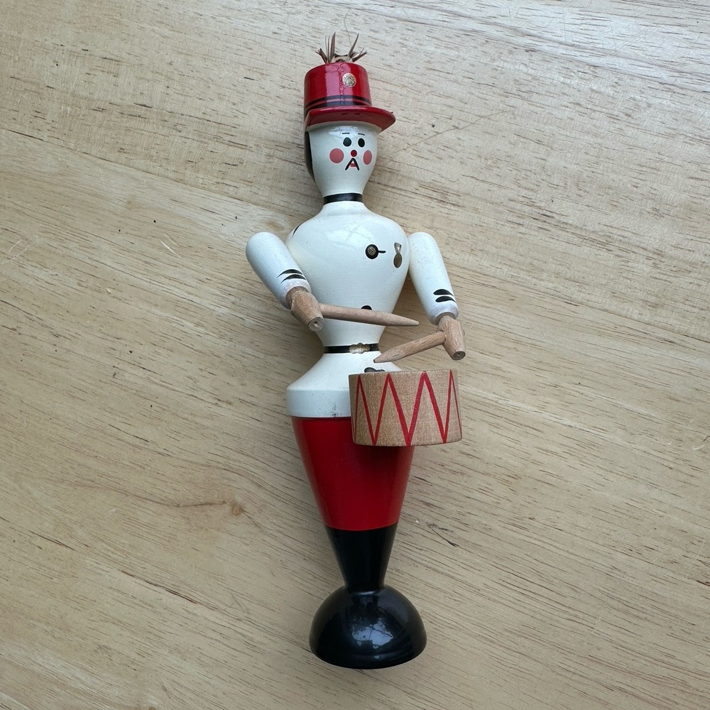 VTG Zdenek Bukacek Krouna Czech Wooden Toy Figurine 7 Inch Drummer Handmade Art